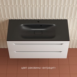 Style Line Тумба с кварцевой раковиной антрацит Остин 100 подвесная белая матовая – фотография-2